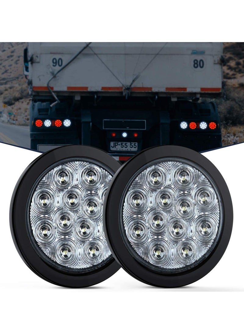 SYOSI Tail Light 4"" White Round LED Reverse Back Up Light w/Surface Mount Grommet Plugs Trailer Tail Lights 12 LED, with Turn Signal Truck Trailer Light Side Light, for Truck Trailer RV Jeep, 2PCS (TL-26)  - Image 1