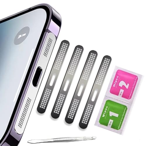 BWOGUE 4Pcs Metal Dustproof Net Stickers for iPhone Series 12 13 14 15 | 2-in-1 Speaker Protectors - Scratches & Anti Dust Proof Self Adhesive Sticker with Wet & Dry Wipe Cleaning Kit & 1 x Tweezer - Image 1