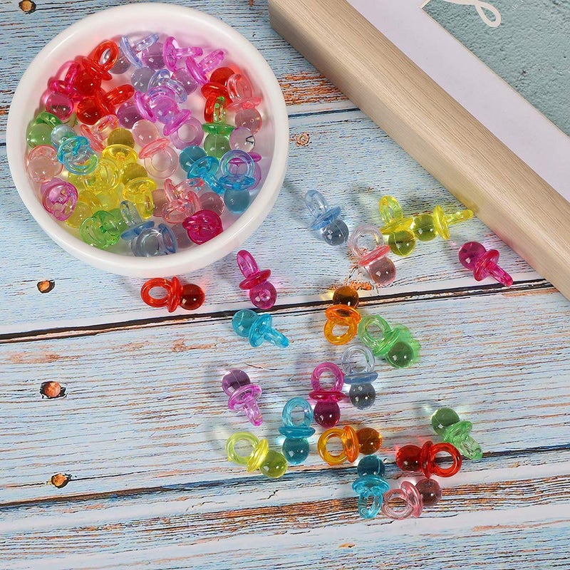 Jiawu Acrylic Baby Pacifier 100Pcs Color Baby Pacifiers Mini Acrylic Pacifier for Baby Shower Decorations Table Scatter Party Favors Games  Activities Transparent Color Mixing - Image 2