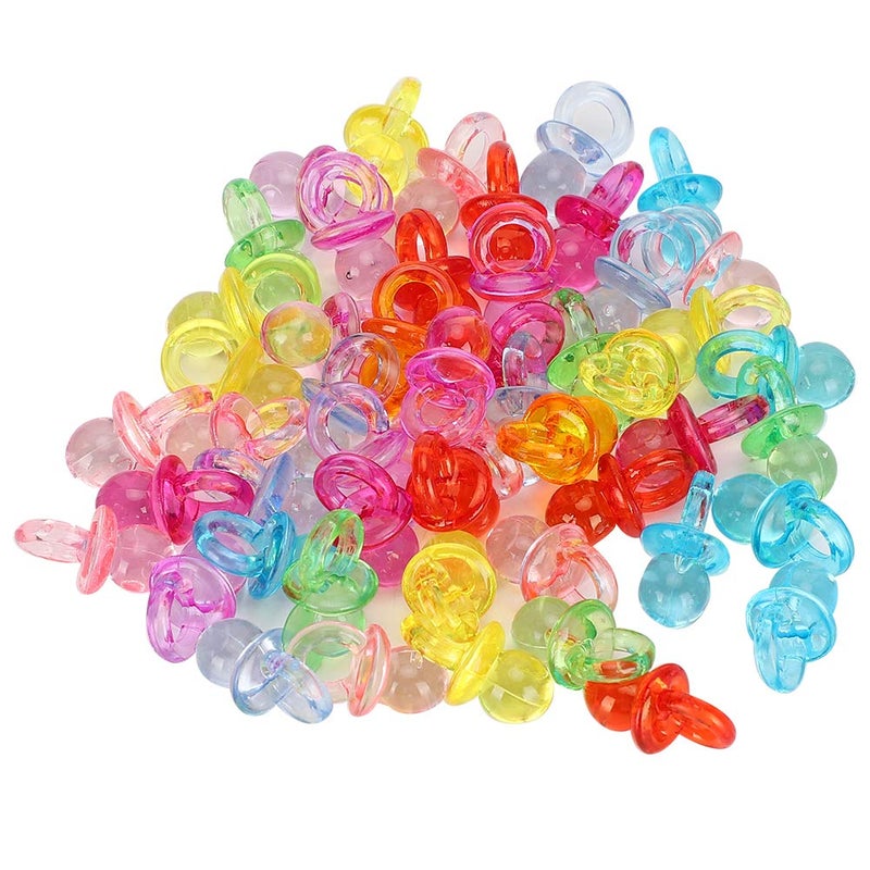 Jiawu Acrylic Baby Pacifier 100Pcs Color Baby Pacifiers Mini Acrylic Pacifier for Baby Shower Decorations Table Scatter Party Favors Games  Activities Transparent Color Mixing - Image 1