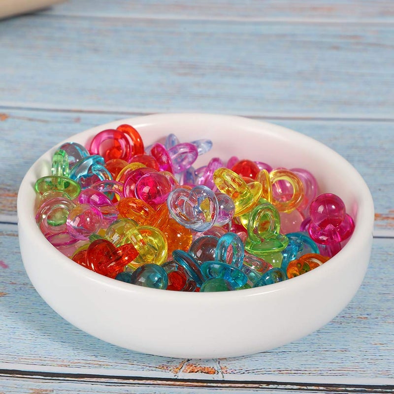Jiawu Acrylic Baby Pacifier 100Pcs Color Baby Pacifiers Mini Acrylic Pacifier for Baby Shower Decorations Table Scatter Party Favors Games  Activities Transparent Color Mixing - Image 4