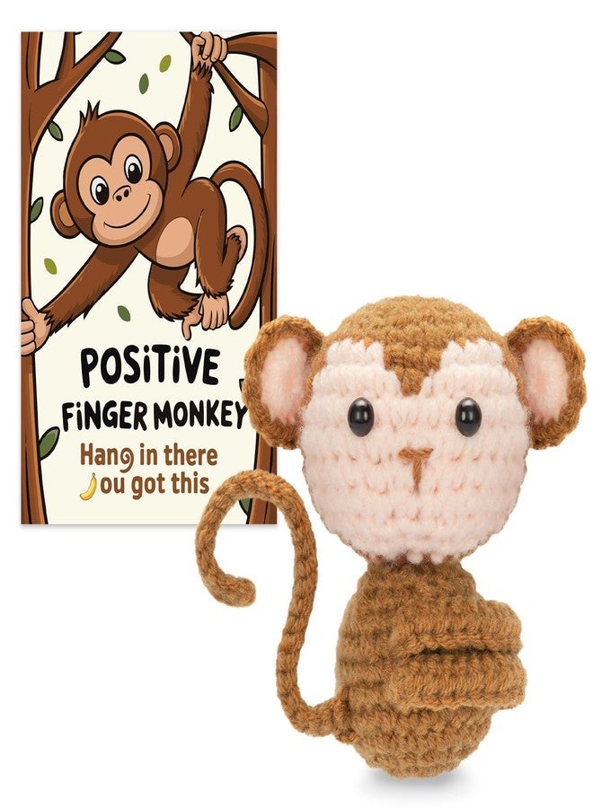 Dalycro Positive Finger Dolls Handcrafted Crochet Monkey with Encouragement Card Cute Emotional Comfort Hugging Plush Inspirational Gift for Women Birthday (Finger Monkey) - Image 1