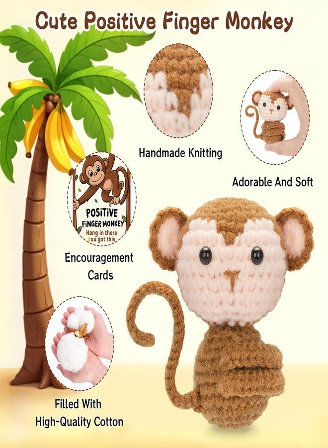 Dalycro Positive Finger Dolls Handcrafted Crochet Monkey with Encouragement Card Cute Emotional Comfort Hugging Plush Inspirational Gift for Women Birthday (Finger Monkey) - Image 3