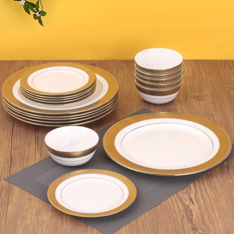 Clay Craft Ceramic Premium New Georgian Dinner Set of 18 Pieces Enchanting Gold for Family of 6 Dinner Set Ceramic Crockery Set Dining Set for Dinner Plates and Bowls Set Crockery Set for Gift - Image 1
