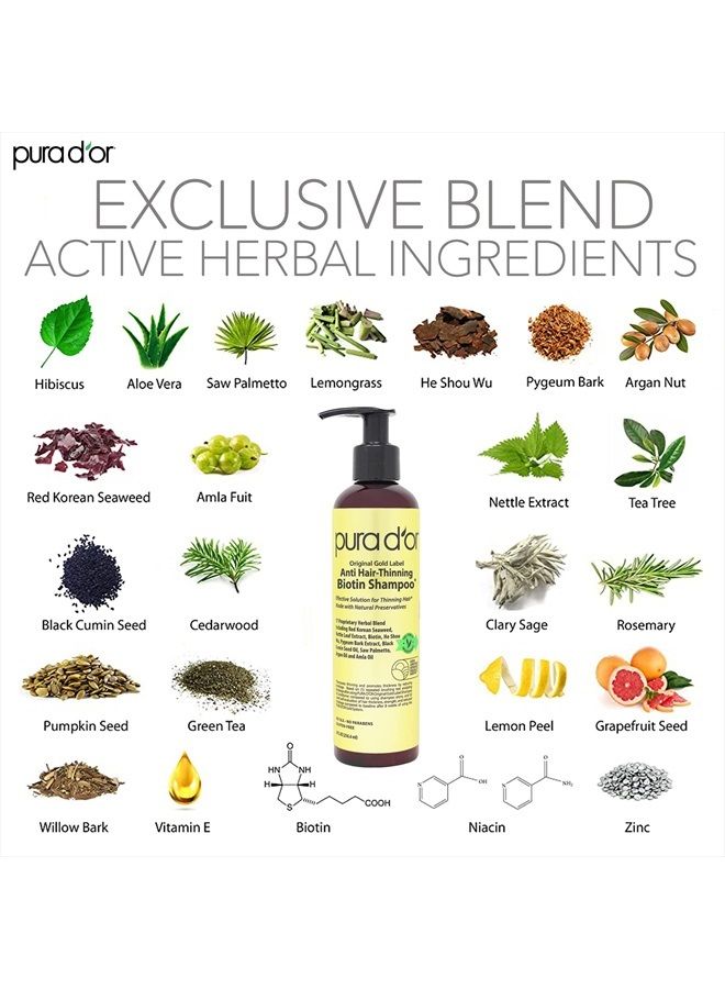 Pura d'or Anti-Thinning Biotin Shampoo and Conditioner Natural Earthy Scent,CLINICALLY TESTED Proven Results,DHT Blocker Thickening Products For Women & Men,Original Gold Label Hair Care Set 8oz x2 - Image 3