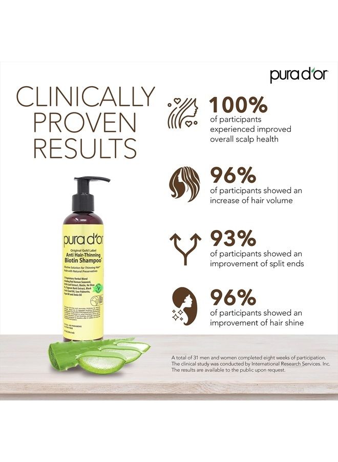Pura d'or Anti-Thinning Biotin Shampoo and Conditioner Natural Earthy Scent,CLINICALLY TESTED Proven Results,DHT Blocker Thickening Products For Women & Men,Original Gold Label Hair Care Set 8oz x2 - Image 2