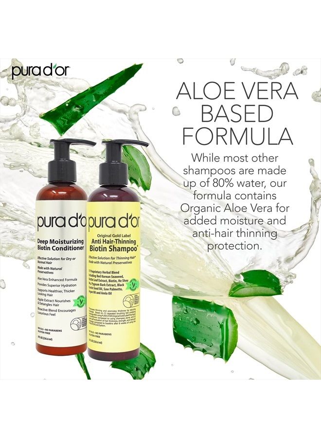Pura d'or Anti-Thinning Biotin Shampoo and Conditioner Natural Earthy Scent,CLINICALLY TESTED Proven Results,DHT Blocker Thickening Products For Women & Men,Original Gold Label Hair Care Set 8oz x2 - Image 4