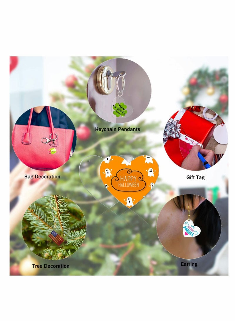 KASTWAVE Acrylic Heart Keychain Blanks, 60 Pcs Acrylic Hearts Discs with Hole  for DIY Keychain Vinyl Projects Gift Tags Valentine's Day Ornaments, Engraving and Craft Project - Image 2