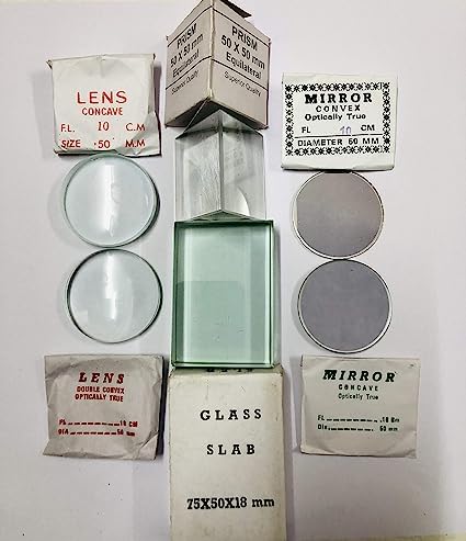 WKM The WKM Glass Lens Set- Glass Slab, Prism, Concave Lens and Mirror, Convex Lens Versatile Set of Optical Tools for Demonstration, Tools Equipment Used for Teaching Students Lab Photography Science - Image 2