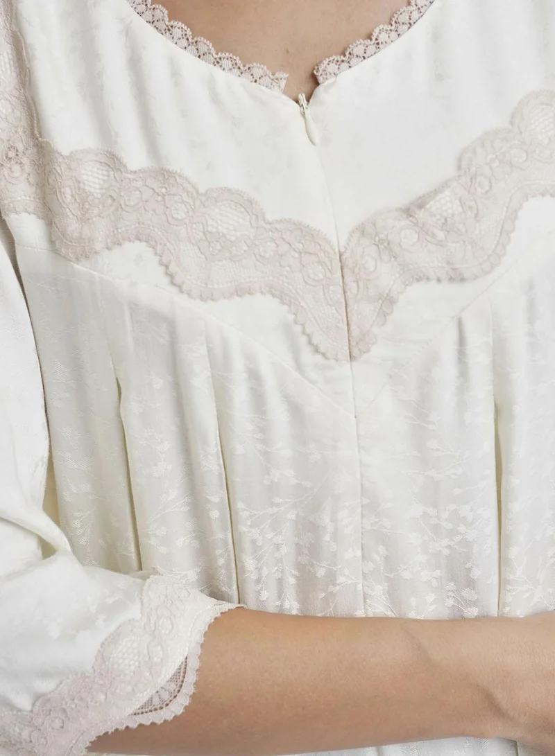 Kashkha  Gardenia Cream Jacquard Viscose Nightwear Dress (CNH461) for Women | Best Price UAE