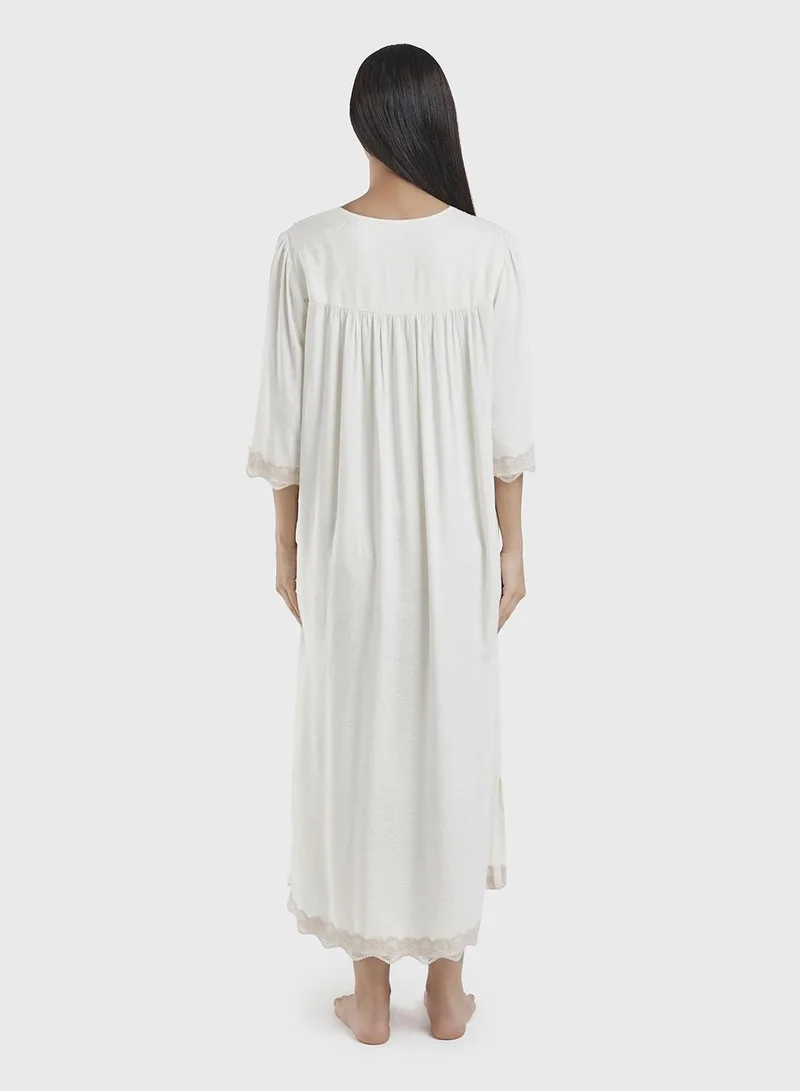 Kashkha  Gardenia Cream Jacquard Viscose Nightwear Dress (CNH461) for Women | Best Price UAE