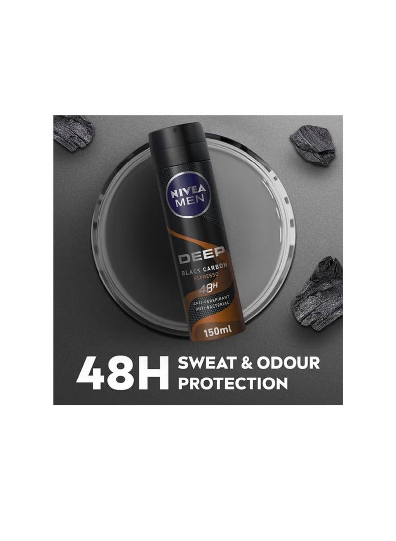 NIVEA Men Antiperspirant Spray Espresso Deep Black Carbon 150ml - Image 2