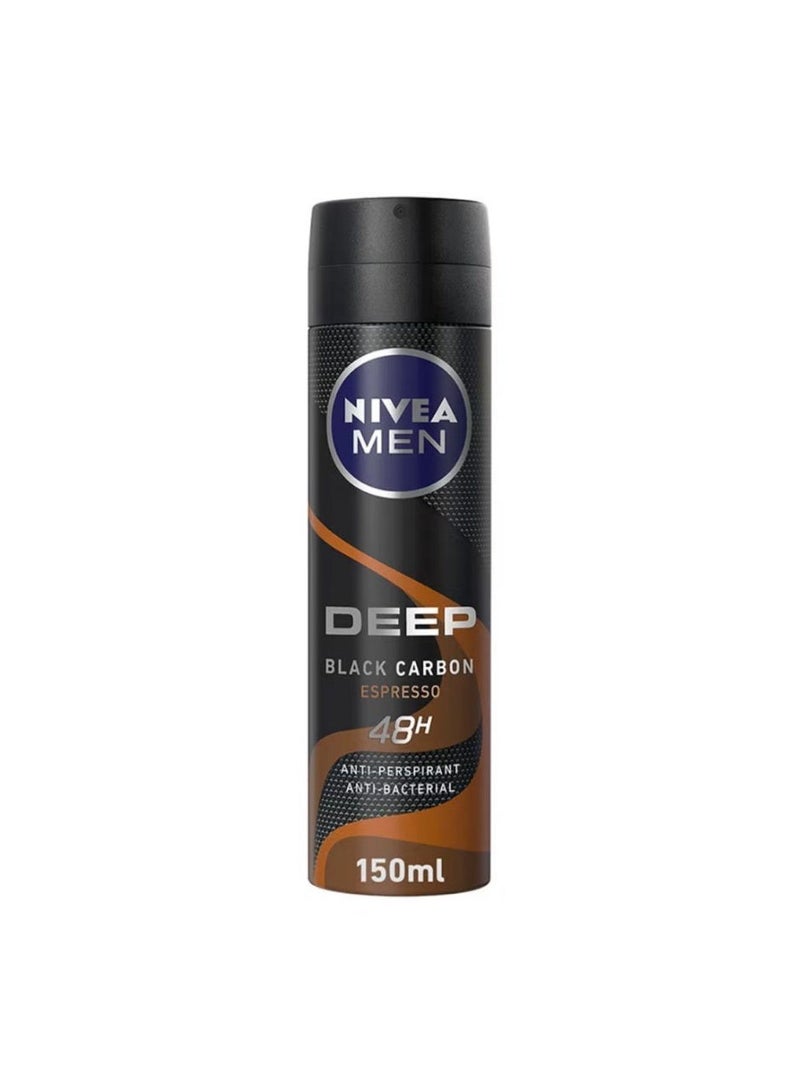 NIVEA Men Antiperspirant Spray Espresso Deep Black Carbon 150ml - Image 1