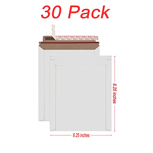 Bonfasvo Rigid Mailers 30 Pack 6.25 x 8.25 inches White Self Seal Stay Flat Bulk Cardboard Kraft No Bend Mailers Peel and Seal for Document Photos Pictures Papers Files CD - Image 2