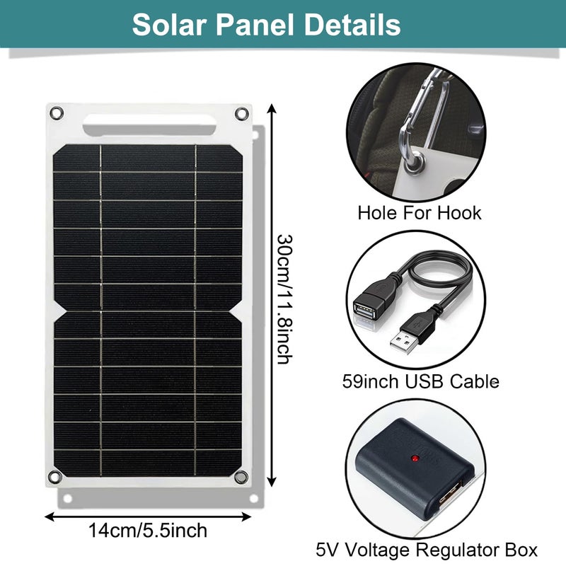 Aocoray Mini 5V 6W USB Solar Panel, Portable 5 Volt 6 Watt High Efficiency Monocrystalline Solar Panel Charger with 55inch Cable for Cellphone Camera Fan Camping Lantern etc. - Image 2