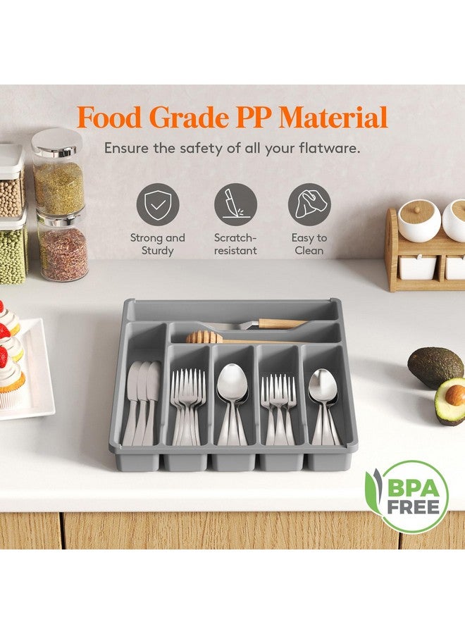 Lifewit Silverware Drawer Organizer Tray, Plastic Cutlery Storage for Kitchen Drawer, Flatware and Utensil Holder Divider for Spoons Forks Knives Tableware, 7 Compartment, Gray - Image 5