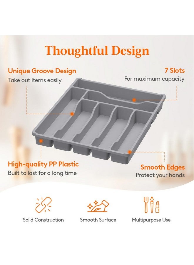 Lifewit Silverware Drawer Organizer Tray, Plastic Cutlery Storage for Kitchen Drawer, Flatware and Utensil Holder Divider for Spoons Forks Knives Tableware, 7 Compartment, Gray - Image 3