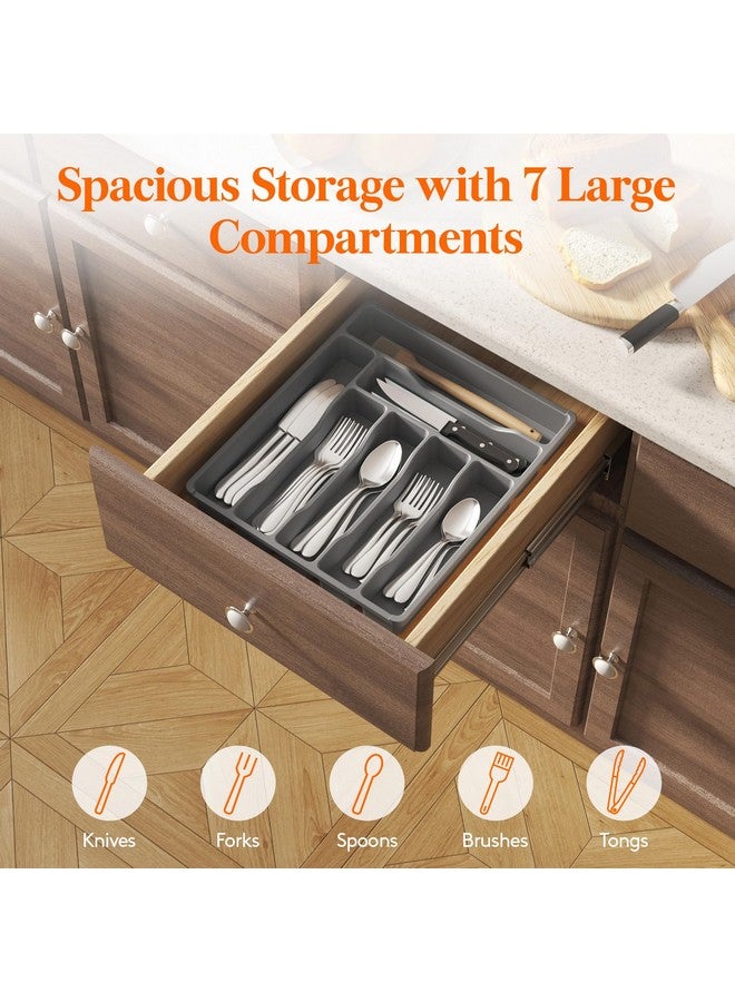 Lifewit Silverware Drawer Organizer Tray, Plastic Cutlery Storage for Kitchen Drawer, Flatware and Utensil Holder Divider for Spoons Forks Knives Tableware, 7 Compartment, Gray - Image 4