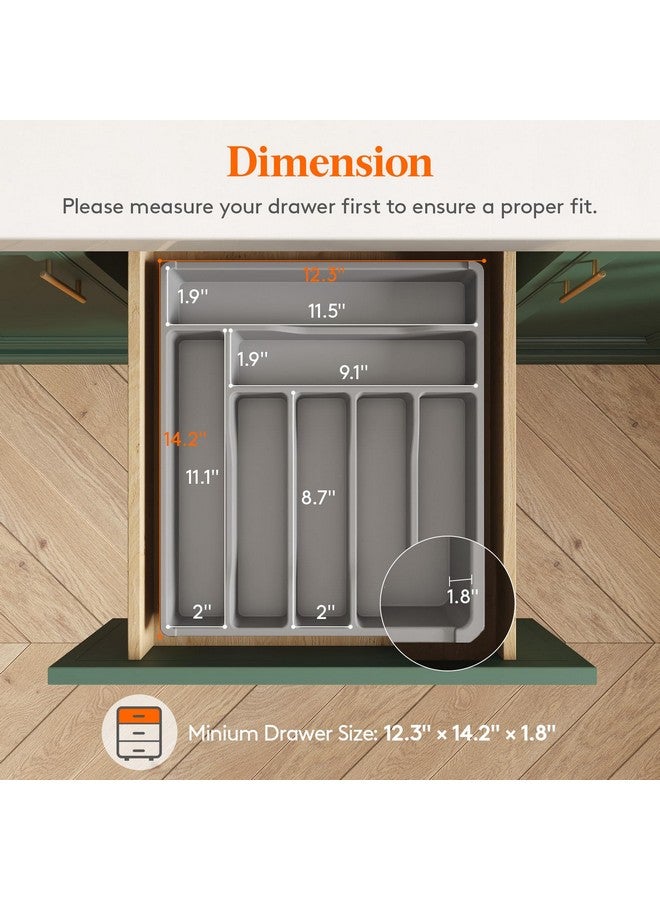 Lifewit Silverware Drawer Organizer Tray, Plastic Cutlery Storage for Kitchen Drawer, Flatware and Utensil Holder Divider for Spoons Forks Knives Tableware, 7 Compartment, Gray - Image 2