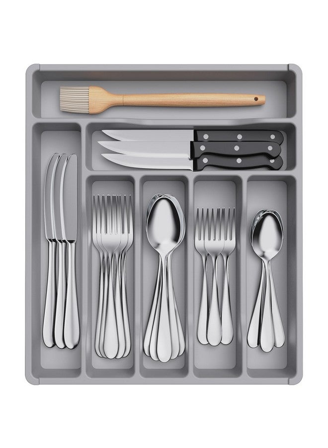 Lifewit Silverware Drawer Organizer Tray, Plastic Cutlery Storage for Kitchen Drawer, Flatware and Utensil Holder Divider for Spoons Forks Knives Tableware, 7 Compartment, Gray - Image 1