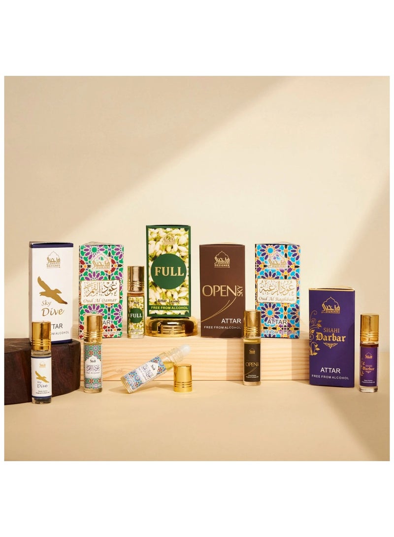 DUKHNI Attar Oil Set - Open Sky, Attar Ful, SkyDive, Shahi Darbar, Oud Al Qamar, Oud Al Raghbah - 6ml each - Image 1