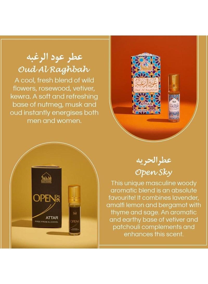 DUKHNI Attar Oil Set - Open Sky, Attar Ful, SkyDive, Shahi Darbar, Oud Al Qamar, Oud Al Raghbah - 6ml each - Image 4
