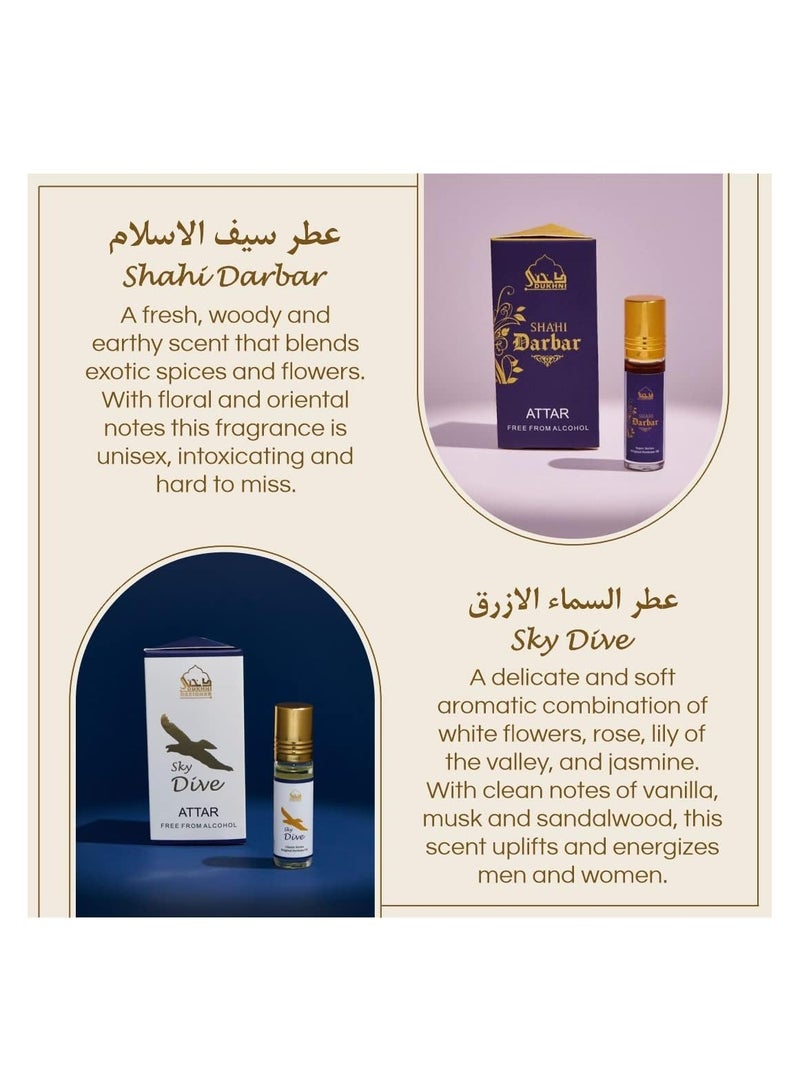 DUKHNI Attar Oil Set - Open Sky, Attar Ful, SkyDive, Shahi Darbar, Oud Al Qamar, Oud Al Raghbah - 6ml each - Image 5