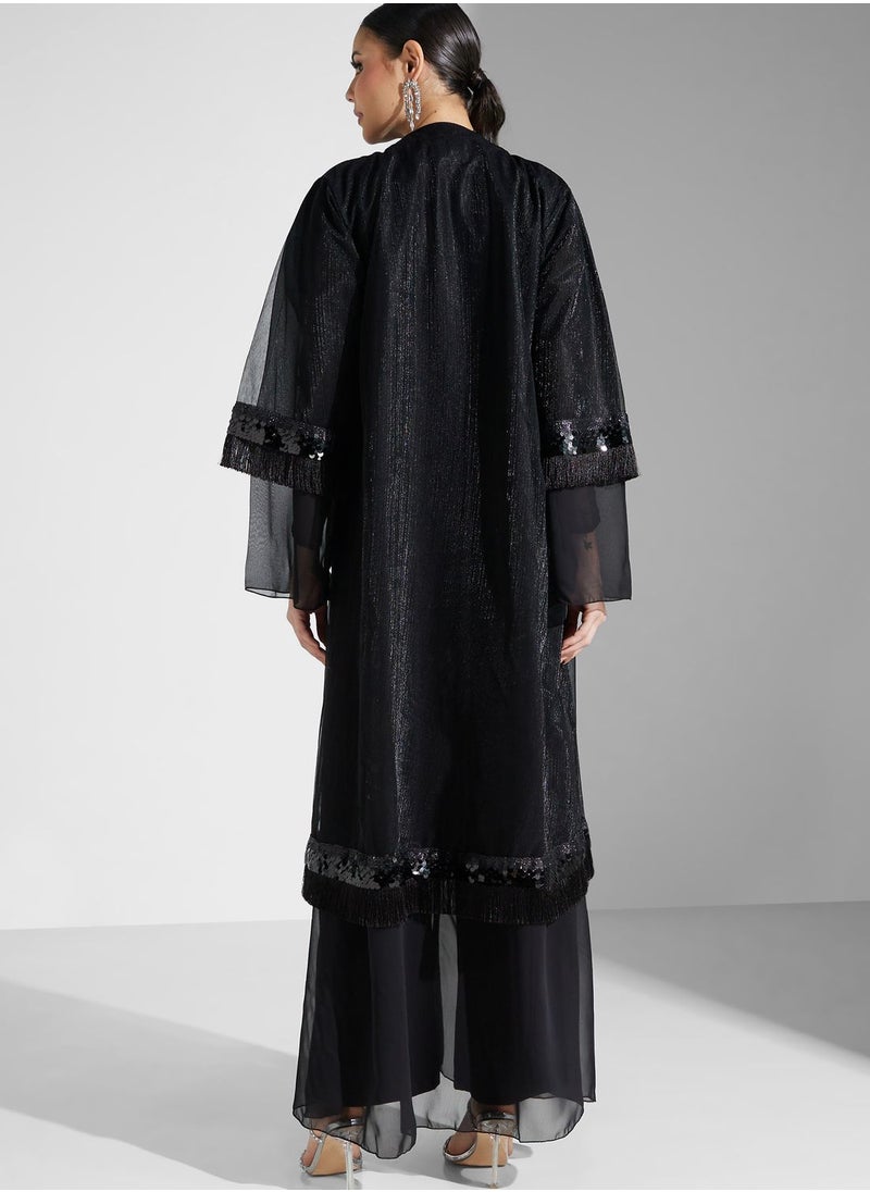 hayas closet - Lace Detail Sequins Abaya - Image 1
