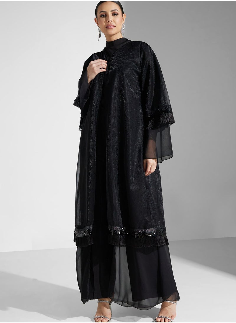 hayas closet - Lace Detail Sequins Abaya - Image 1