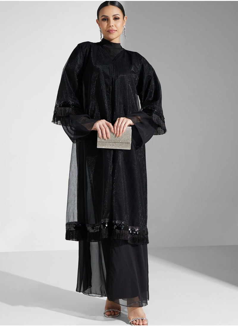 hayas closet - Lace Detail Sequins Abaya - Image 1