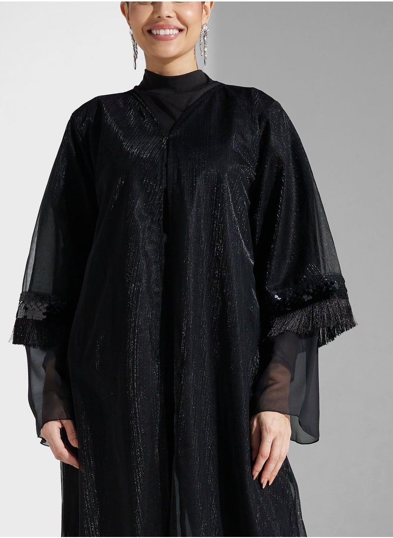 hayas closet - Lace Detail Sequins Abaya - Image 1