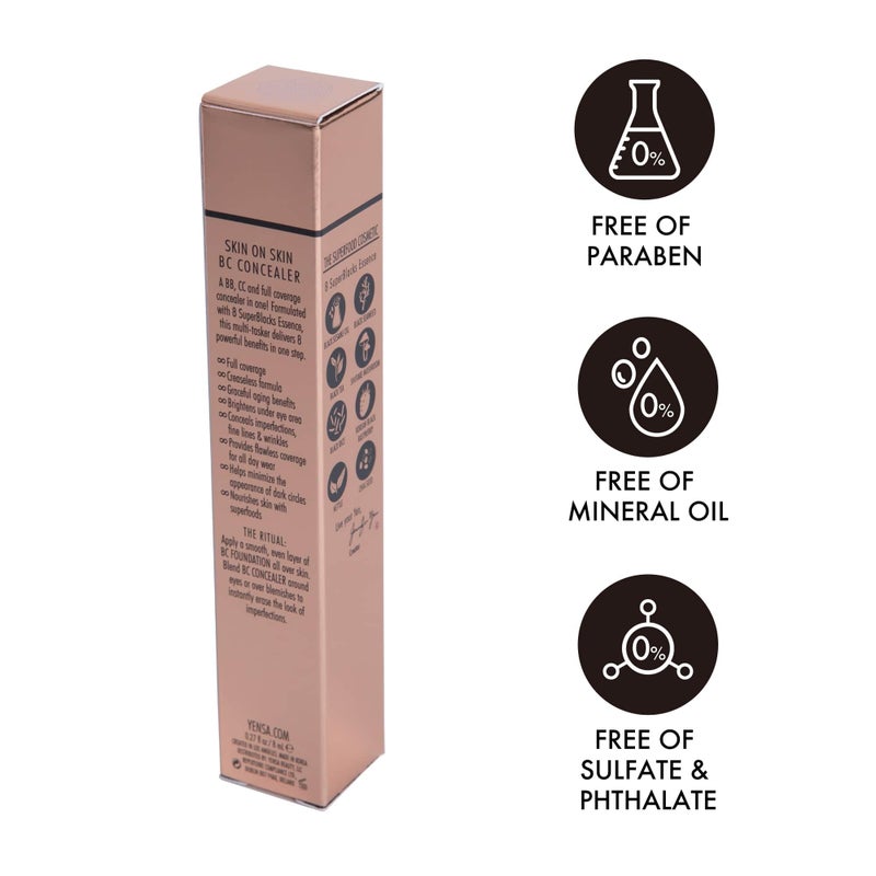 YENSA Skin On Skin BB + CC Full Coverage Concealer - Color Correcting Serum Concealer - Creaseless & Brightening Formula with Hyaluronic Acid & Superfood Complex - Light Medium (0.34 Fl oz) - Image 4