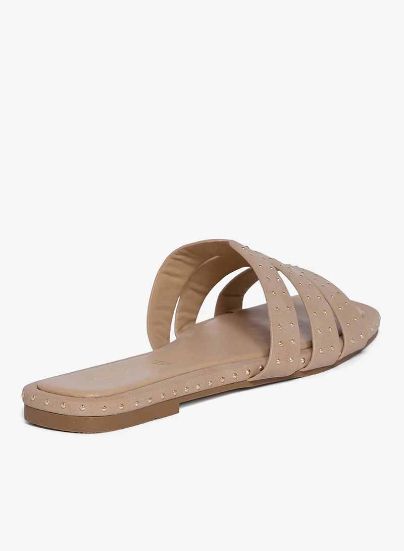 Geoomnii BEIGE Geoomnii Flat Sandals for Women – Comfortable Slip-On Casual Summer Sandals for Daily Wear, Walking & Travel for Women | Best Price UAE