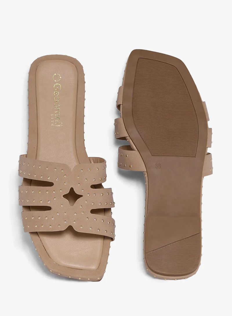 Geoomnii BEIGE Geoomnii Flat Sandals for Women – Comfortable Slip-On Casual Summer Sandals for Daily Wear, Walking & Travel for Women | Best Price UAE