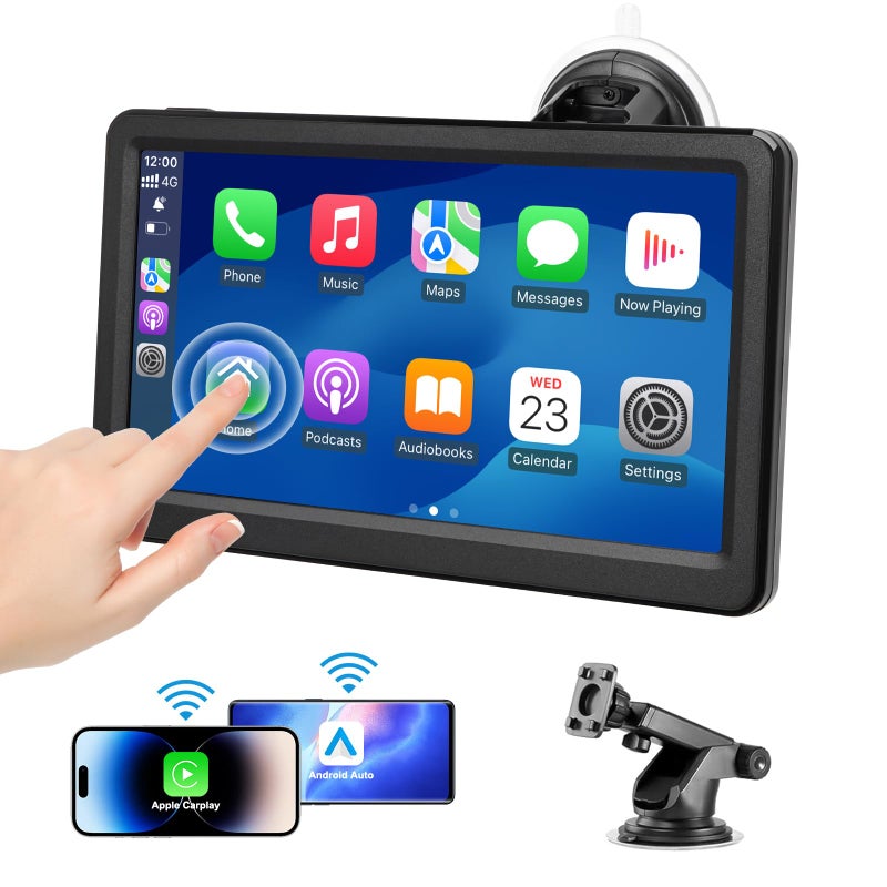 KUONOONER Wireless Carplay Screen for Car, 7" HD Touch Screen Portable Car Stereo for Carplay & Android Auto, Pantalla para Carros with Bluetooth, AUX, FM Transmitter, Voice Control - Image 1