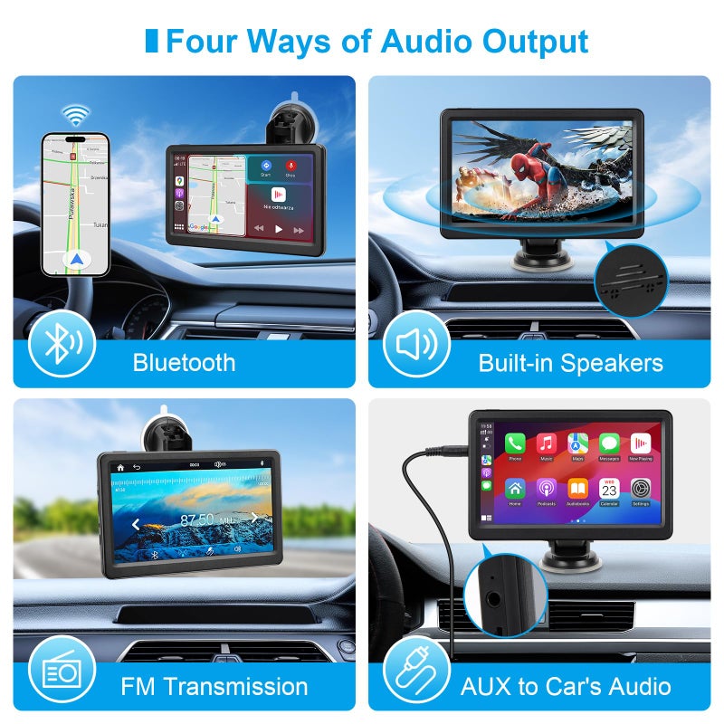 KUONOONER Wireless Carplay Screen for Car, 7" HD Touch Screen Portable Car Stereo for Carplay & Android Auto, Pantalla para Carros with Bluetooth, AUX, FM Transmitter, Voice Control - Image 2