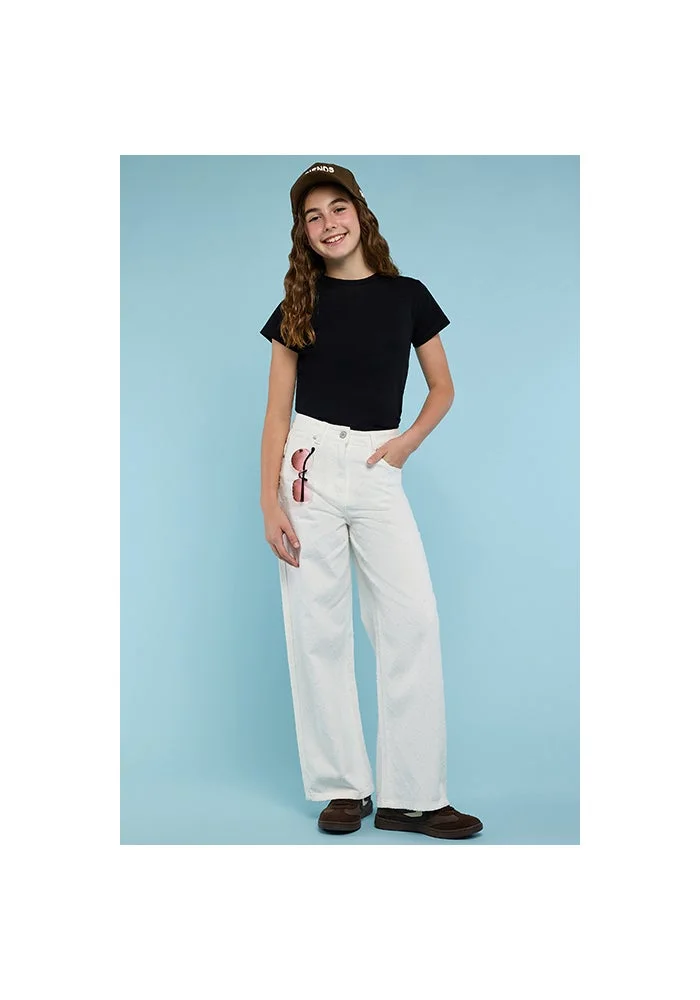 R&b Textured Wide Leg Jeans with Button Closure