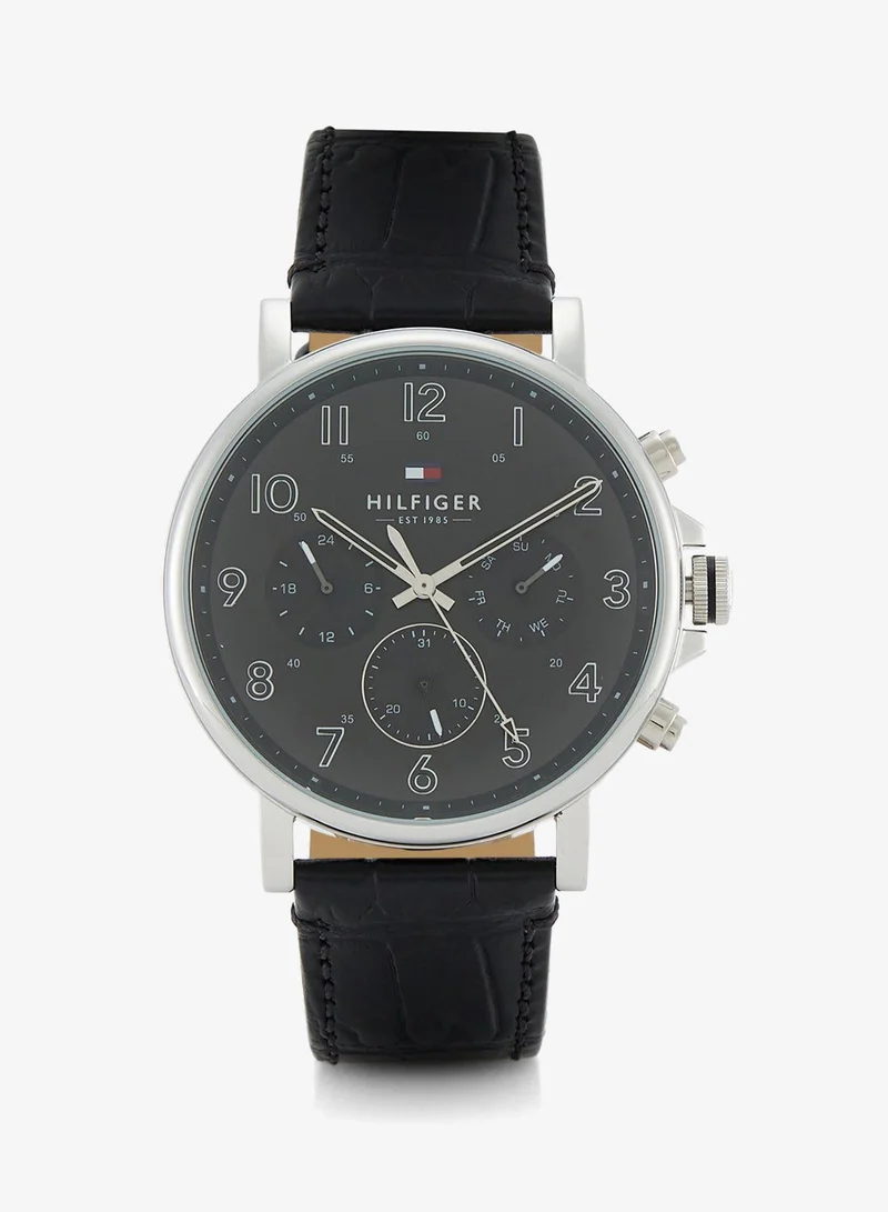 TOMMY HILFIGER Mens Analog Multifunction Quartz Watch With Black Leather Strap - 1710381