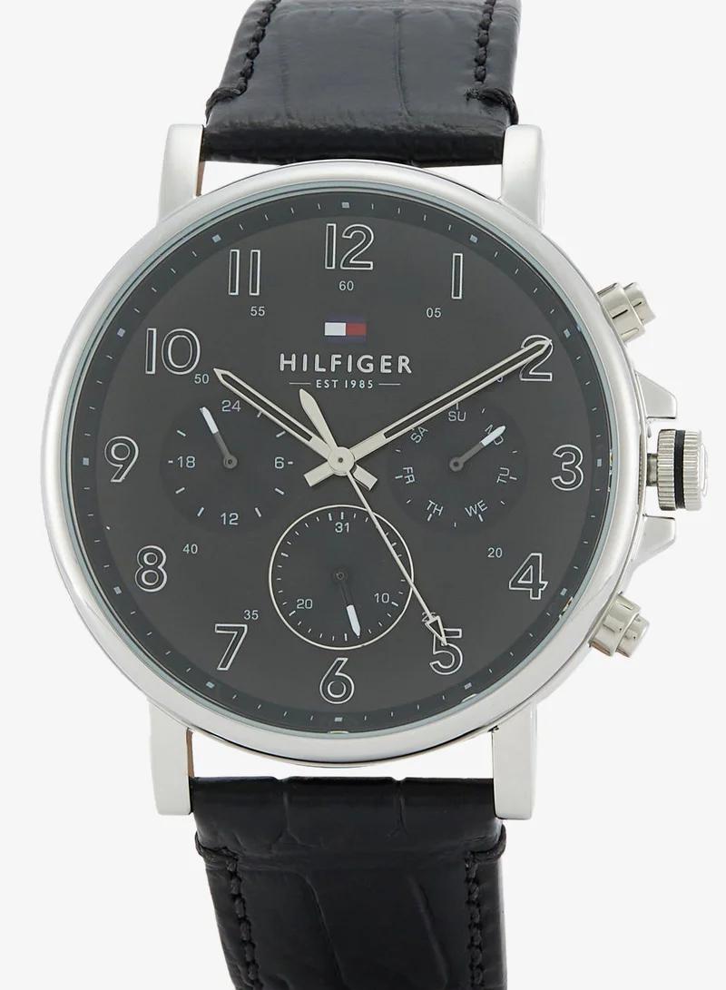 TOMMY HILFIGER Mens Analog Multifunction Quartz Watch With Black Leather Strap - 1710381