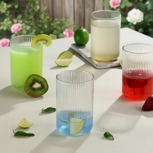 SUPERMOM Plastic Glass Set of 6 – Transparent Casa Glass, Unbreakable Tall Ribbed Glasses for Water, Juice, Cocktails, Mocktails & Beverages, Reusable and Easy to Clean, Everyday Drinkware (300 ml) - Image 2