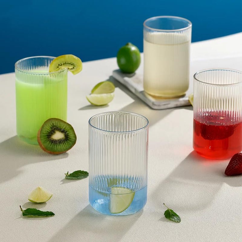 SUPERMOM Plastic Glass Set of 6 – Transparent Casa Glass, Unbreakable Tall Ribbed Glasses for Water, Juice, Cocktails, Mocktails & Beverages, Reusable and Easy to Clean, Everyday Drinkware (300 ml) - Image 1