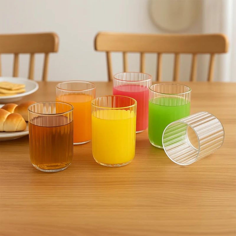 SUPERMOM Plastic Glass Set of 6 – Transparent Casa Glass, Unbreakable Tall Ribbed Glasses for Water, Juice, Cocktails, Mocktails & Beverages, Reusable and Easy to Clean, Everyday Drinkware (300 ml) - Image 5