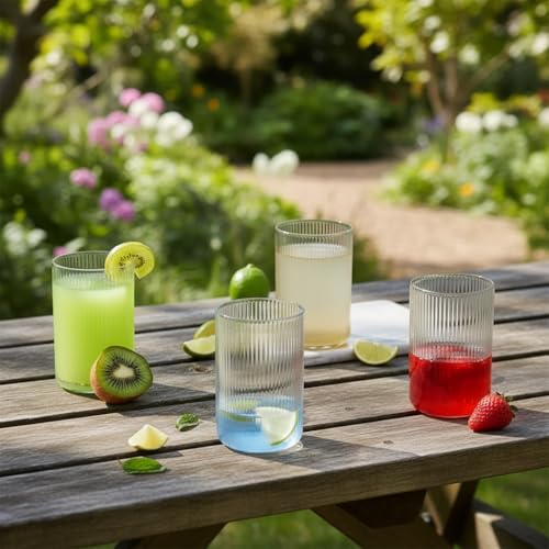 SUPERMOM Plastic Glass Set of 6 – Transparent Casa Glass, Unbreakable Tall Ribbed Glasses for Water, Juice, Cocktails, Mocktails & Beverages, Reusable and Easy to Clean, Everyday Drinkware (300 ml) - Image 4