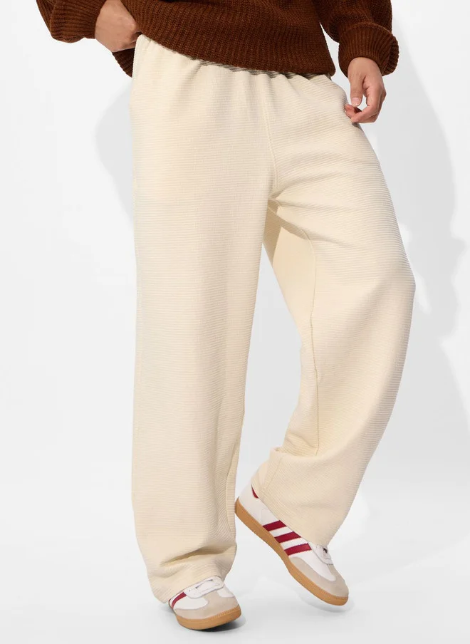 The Souled Store Men Off-White Solid Cotton Straight Fit Joggers