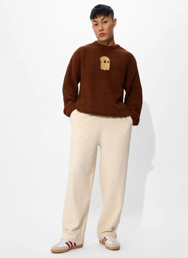 The Souled Store  The Souled Store Men Off-White Solid Cotton Straight Fit Joggers  | Best Price UAE