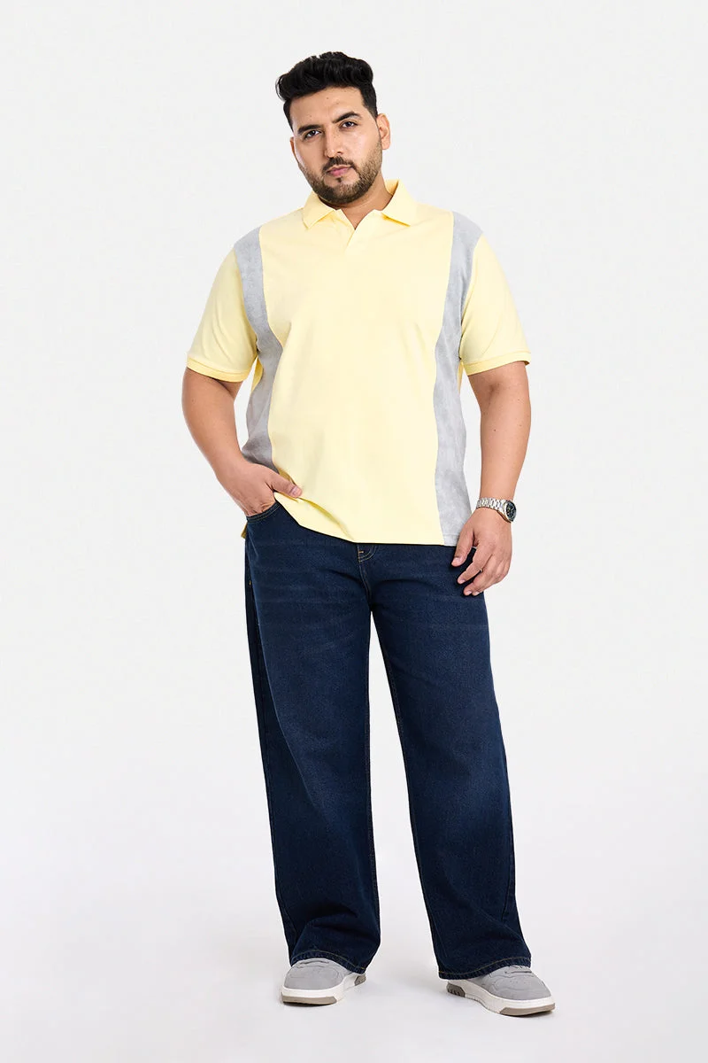 SNITCH Light Yellow Colour Blocked Regular Fit Plus Size T-Shirt