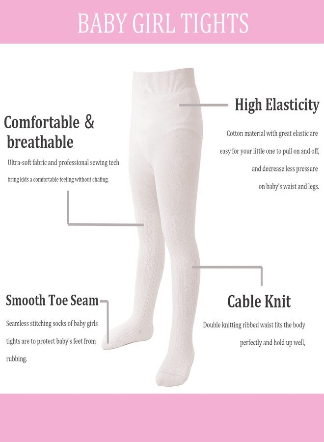 Marchare Baby Girls Tights Thick Solid Cable Knit Leggings Winter Warm Stockings For Toddler Girls 6-12 months Ivory White 1 Pack - Image 2