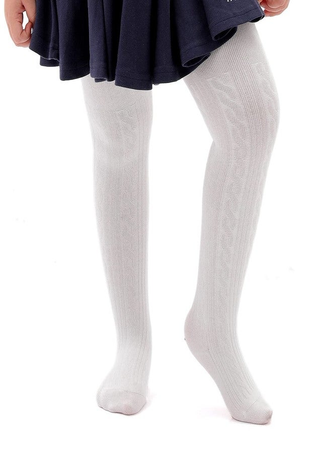 Marchare Baby Girls Tights Thick Solid Cable Knit Leggings Winter Warm Stockings For Toddler Girls 6-12 months Ivory White 1 Pack - Image 1