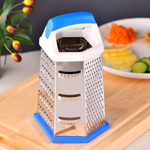 Wellberg 6 in 1 Stainless Steel Greater, Stainless Steel Blades, Anti-Slip Base, Durable and Sharp, PP Handle Gives You a Perfect Grip, Multi-Functional 6 Sided Grater - Dishwasher Safe - Image 1