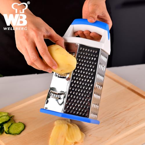 Wellberg 6 in 1 Stainless Steel Greater, Stainless Steel Blades, Anti-Slip Base, Durable and Sharp, PP Handle Gives You a Perfect Grip, Multi-Functional 6 Sided Grater - Dishwasher Safe - Image 4